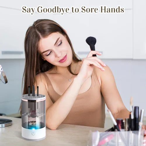 Miniatura 8 de Abnaok - Limpiador eléctrico de brochas de maquillaje, máquina limpiadora de brochas de maquillaje con tapete de limpieza de cepillo, limpiador