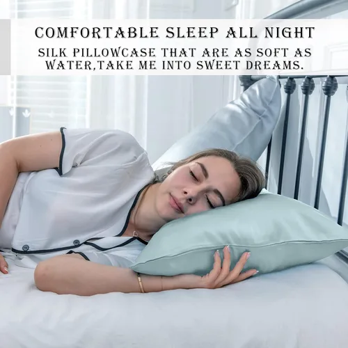 Miniatura 6 de Funda de almohada de seda de morera para cabello y piel, tamaño estándar 20 x 26 pulgadas con cremallera oculta, suave, transpirable, suave y Azul