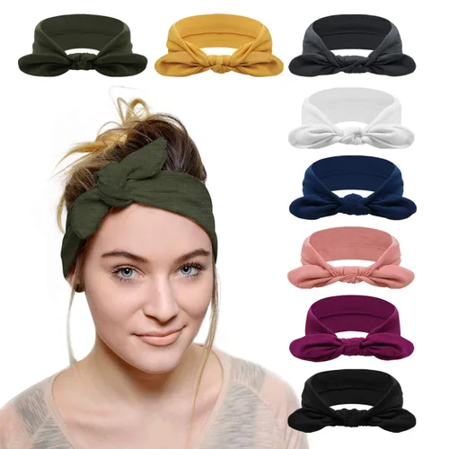 Miniatura 8 de DRESHOW 8 unidades de diademas ajustables con nudos antideslizantes elásticas, bandas de pelo de yoga para mujeres y niñas en colores sólidos