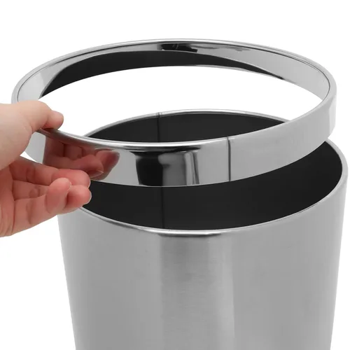 Miniatura 2 de Cabilock Cubo de basura redondo de acero inoxidable con anillo, contenedor de basura con parte superior abierta, contenedor de basura para el hogar
