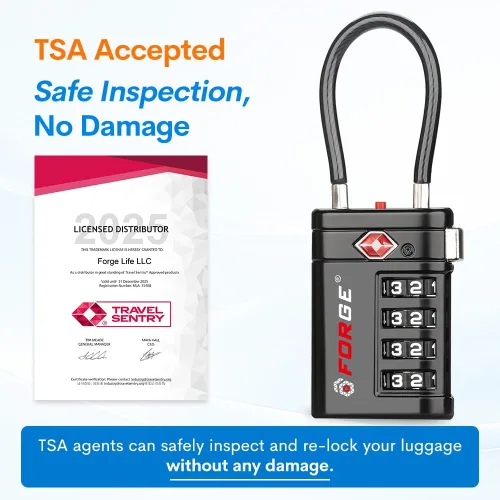 Miniatura 2 de Cerraduras de equipaje aprobadas por la TSA de Forge Candados de viaje TSA de 4 dígitos con TSA008, indicador de alerta abierta, cuerpo de aleación
