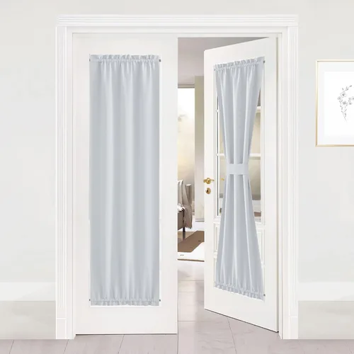Miniatura 32 de NICETOWN Cortinas opacas unicolor con aislamiento térmico para puerta francesa, granja, oscurecimiento de habitación, puertas y ventanas de Marrón