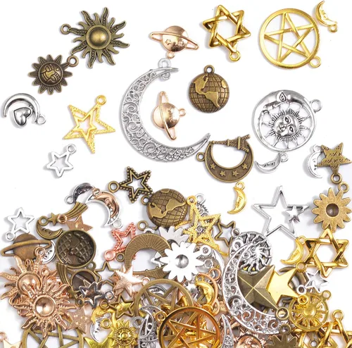 Miniatura 22 de stino 100 gramos de dijes de metal para hacer joyas, chapados en plata y oro, paquete a granel para pulseras, collares, manualidades Cruz