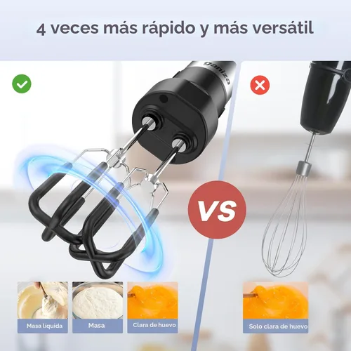 Miniatura 3 de Ganiza - Batidora de inmersión de mano, 6 en 1, licuadora de palo con cuchilla de acero inoxidable, 15 velocidades, licuadora de palo eléctrica