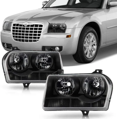 ACANII - Faros delanteros halógenos negros para Chrysler 300 2005-2010, faros delanteros de repuesto para el lado del conductor + del pasajero