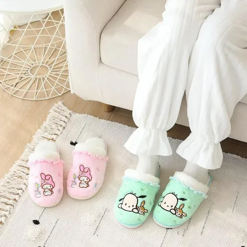 Miniatura 2 de Pantuflas de felpa de anime, con espalda abierta, para interiores, con suela de goma para mujer