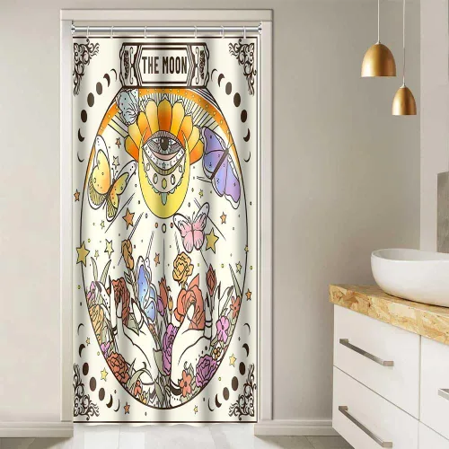 Miniatura 2 de YLOKTP0330 - Cortina de ducha de tarot, 36 x 72 pulgadas, diseño floral retro de ojo malvado, cortinas de baño, sol, luna, estrella, ouija, manos