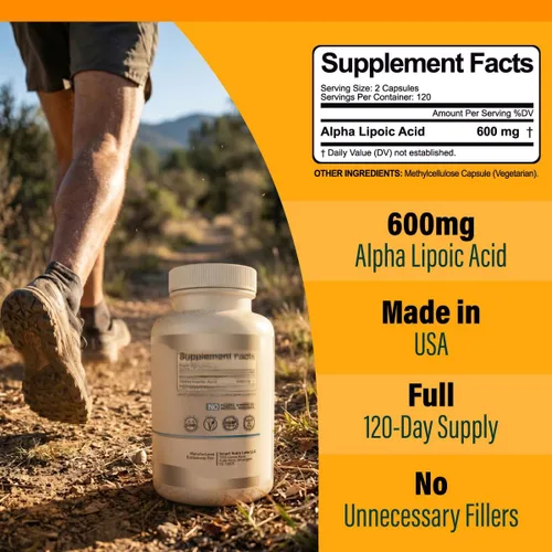 Miniatura 2 de Ácido alfa lipoico de 600 mg por porción, 240 cápsulas veganas, sin gluten, ALA puro sin OMG, apoya la energía y el antioxidante