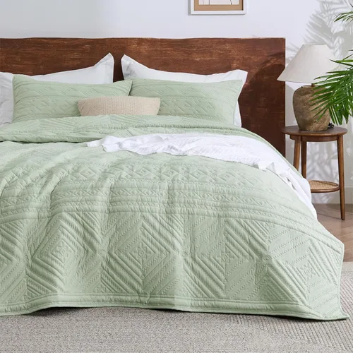 Bedsure Colcha Bohemia Tamaño King - Cubrecama Ligera Tamaño King con Patrón Geométrico Cosido, Cubrecama de Juego de Ropa de Cama Suave de Granja