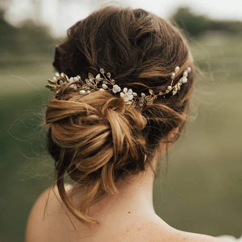 Miniatura 3 de JONKY Vid de pelo de novia de cristal de hoja de perla, diademas y accesorios para el cabello para mujer (dorado)