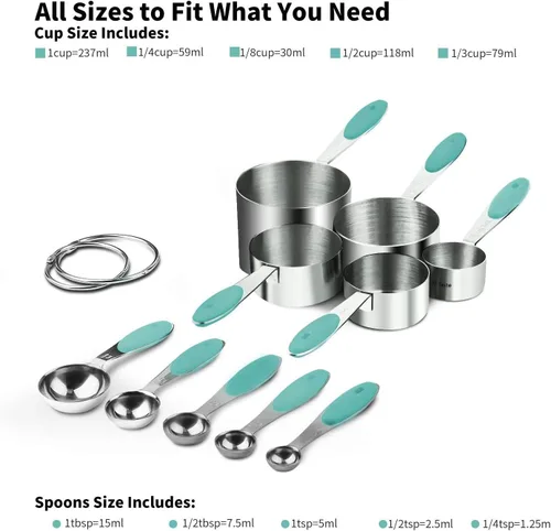 Miniatura 3 de U-Taste Juego de 10 pinzas de cocina de silicona resistentes al calor de 600 °F, taza medidora de acero inoxidable 18/8 y cuchara, juego de 10