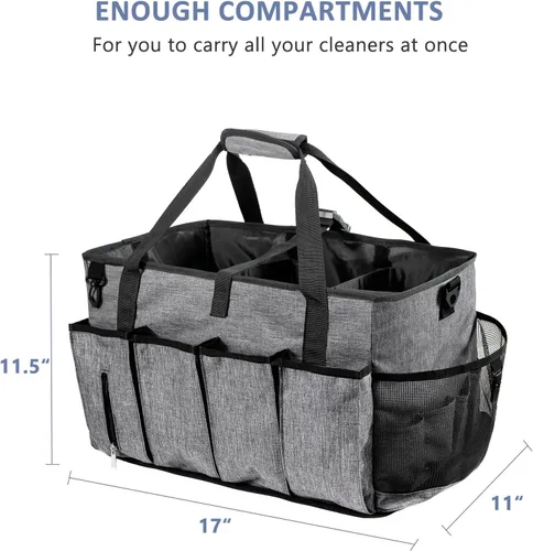 Miniatura 5 de Carrito de limpieza profesional XL para proveedores de limpieza, bolsa de limpieza portátil de 17 pulgadas para amas de casa, organizador de Gris