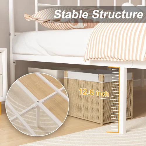 Miniatura 6 de VECELO Marco de cama de plataforma de metal completo con cabecero, soporte de listones de acero resistente, almacenamiento debajo de la cama,