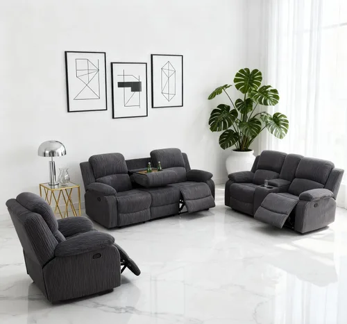 Miniatura 11 de Juego de sofá modular reclinable manual para sala de estar, sofá reclinable en forma de L, seccional de cuero con portavasos/almacenamiento