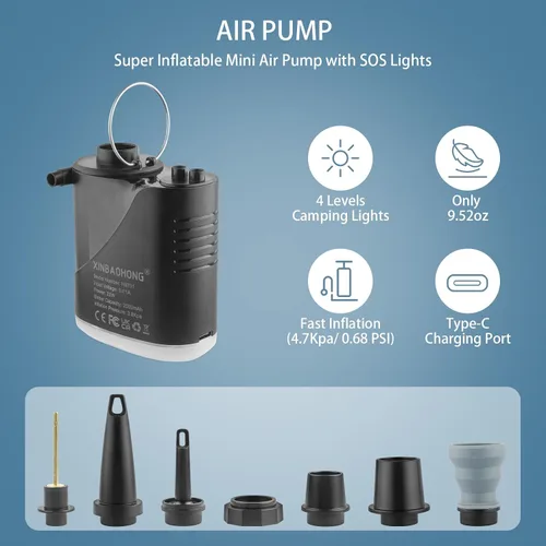 Miniatura 2 de XINBAOHONG Mini aire portátil camping luz pequeña inflador/bomba deflator con batería de 2000 mAh USB recargable para flotadores de piscina, cama