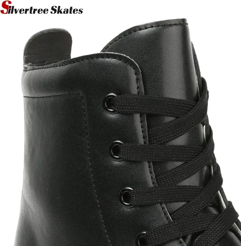 Miniatura 8 de Silvertree Patines de ruedas de piel sintética para mujer, con parte superior alta, patines de cuatro ruedas brillantes con bolsa de transporte