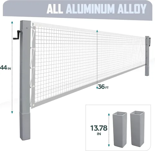 Miniatura 2 de In Ground Tennis Net Set, 4” Square Aluminum Posts & Heavy Duty Double-Layer Tennis Net, Unique Built-in Winder Design, Sturdy and Durable, Follows