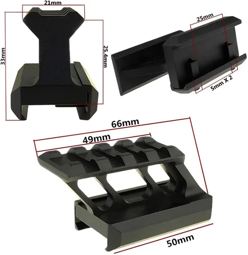 Miniatura 5 de Picatinny - Soporte elevador de 1 pulgada de alto perfil de 45 grados en ángulo hacia adelante que se extiende para mira micro refleja alcance punto
