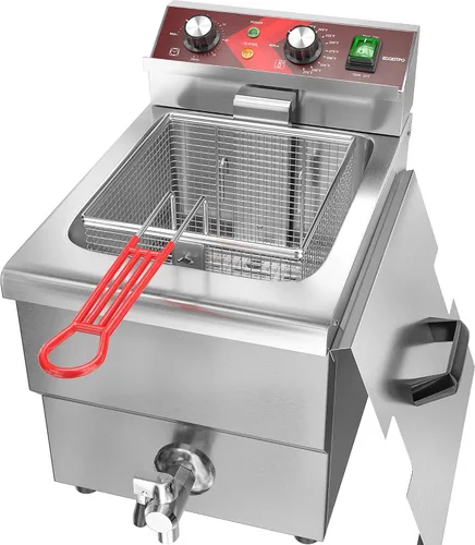 EGGKITPO Freidora eléctrica grande de 12 litros con drenaje de aceite y temporizador, freidora con cesta y tapa, freidora de encimera de acero