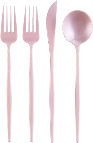 Miniatura 4 de Juego de cubiertos desechables de diseño moderno para vacaciones, juego de cubiertos de plástico para 24-24 cucharas de plástico, 24 cuchillos, 48