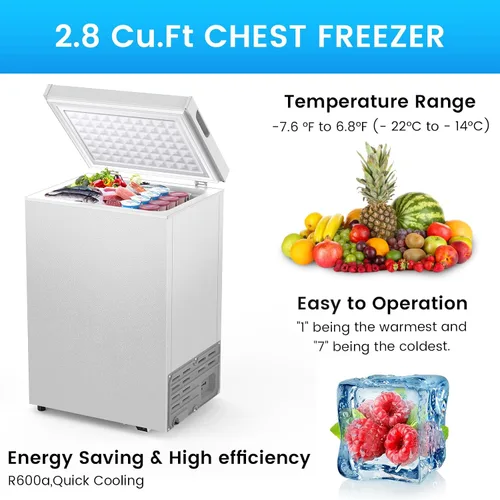 Miniatura 2 de COWSAR Congelador profundo de 3.5 pies cúbicos con 2 cestas extraíbles, congelador compacto de puerta superior abierta, control de temperatura
