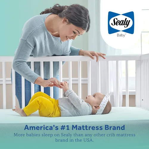 Miniatura 16 de Sealy Posture Perfect - Colchón impermeable de 2 etapas para cuna y colchón para cama de bebé, espuma viscoelástica híbrida y 150 bobinas de alta