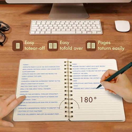 Miniatura 5 de cuaderno con espiral, 6.10 x 8.19 pulgadas, cuaderno rayado con bolsillos interiores y 160 páginas, tapa de cuero sintético, cuaderno de negocios