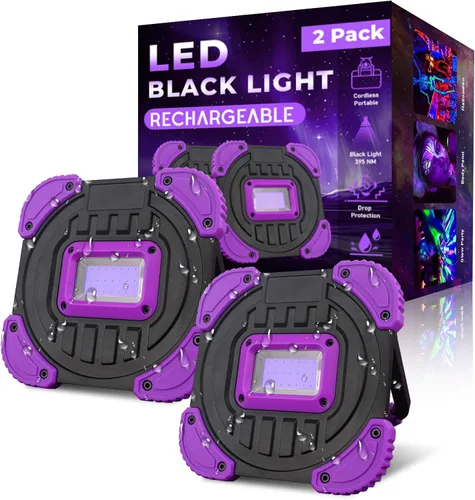 Miniatura 8 de Luz LED negra recargable, inalámbrica de 395 nm, luces negras alimentadas por batería, pintura corporal, pesca, fiesta de Halloween, fiesta de neón