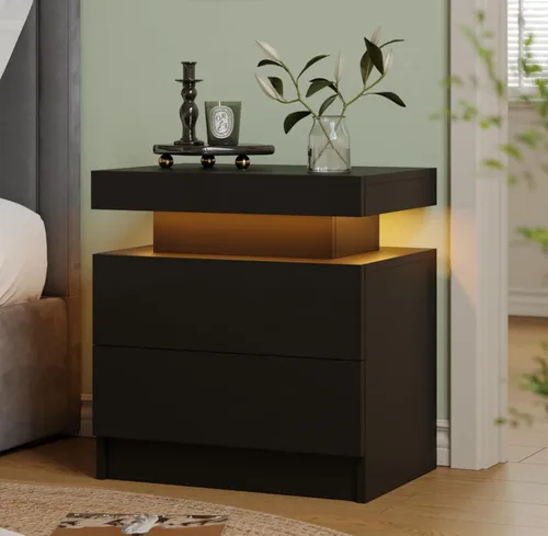 Miniatura 7 de Mesita de noche LED Mesita de noche LED con luces LED, mesa auxiliar moderna con 2 cajones para dormitorio, gris claro