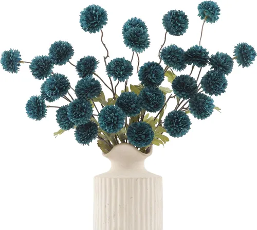 Miniatura 24 de DuHouse 6 piezas de flores artificiales de seda falsa pompón, mini rosa falsa pequeña con tallos para ramos de bodas, centros de mesa, jarrones, Café