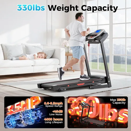 Miniatura 5 de Lastforever Cinta de correr plegable de 3.5 HP para el hogar, capacidad de 350 libras, cintas de correr portátiles con inclinación manual de 3 Negro
