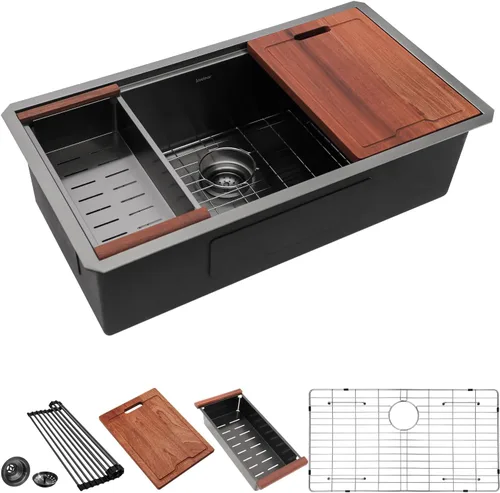 Miniatura 20 de Lordear Fregadero de cocina de montaje inferior de 23 pulgadas, estación de trabajo, fregadero de cocina de acero inoxidable calibre 16, cuenco