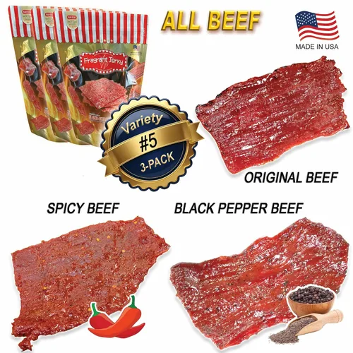 Miniatura 2 de Paquete variado #5 Singapore Beef Jerky, a la parrilla al fuego, enviado el mismo día (12 onzas en total) – incluye carne de res sabor original