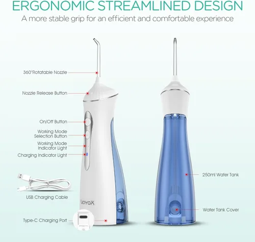 Miniatura 7 de Irrigador dental de agua para dientes inalámbrico, recargable eléctrico para limpieza de dientes y hilo dental, irrigador oral portátil 3 modos e