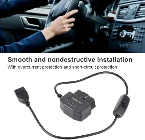 Miniatura 3 de Ejoyous Cable de alimentación OBD2, cable de alimentación USB Cable de carga 16Pin OBD2 Conector universal para coche GPS DVR Cámara