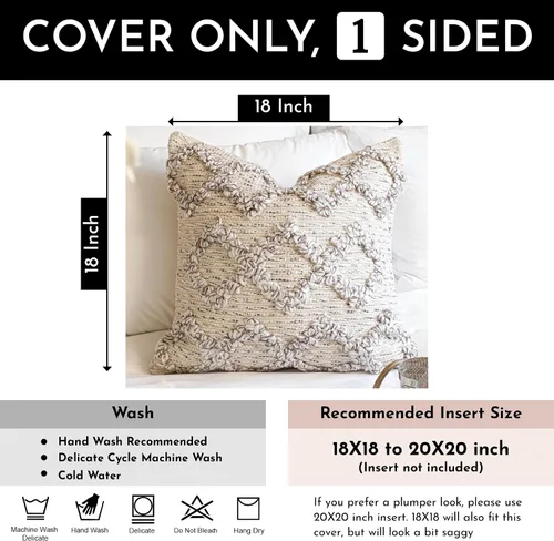 Miniatura 5 de BlissBlush Fundas de Almohada Decorativas Boho Beige Marrón 18X18, Funda de Almohada de Acento Bohemio, Funda de Almohada con Textura