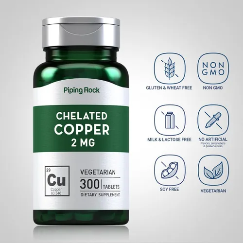 Miniatura 3 de Piping Rock Suplemento de cobre quelado de 2 mg 300 tabletas Vegetariano, sin OMG, sin gluten