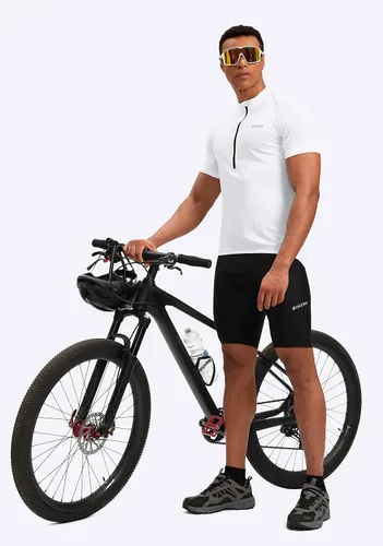 Miniatura 6 de Bikewa Maillot de ciclismo para hombre que absorbe la humedad, manga corta, UPF media cremallera, ciclismo, ciclismo de carretera, camisas