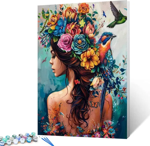 Tatuaje de espalda completa para mujer, pintura por números para adultos principiantes, pintura de león por números sobre lienzo, fácil de pintar