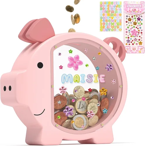 Miniatura 10 de Summidate Alcancía de madera para niños, niñas, niños y adultos, grandes facturas irrompibles, cambio de monedas, tarro de ahorro de dinero, regalo
