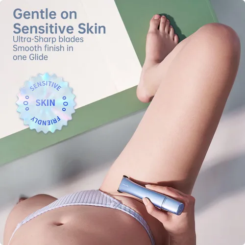 Miniatura 5 de Recortadora de bikini para mujer, maquinilla de afeitar eléctrica 2 en 1 sin dolor con doble cabeza, IPX7, impermeable, afeitadora facial y corporal