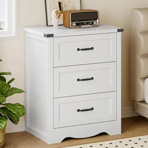 Miniatura 19 de BORNOON - Cómoda de 7 cajones para dormitorio, cómoda de madera moderna con manijas de metal, diseño antivuelco, organizador de almacenamiento Blanco