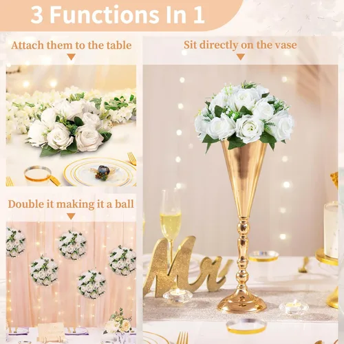 Miniatura 6 de NUPTIO Centros de mesa de flores blancas para mesas: 6 piezas de arreglo de bolas de flores artificiales para fiesta de boda, rosa floral falsa