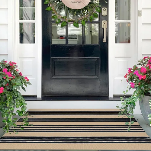Miniatura 28 de IOHOUZE Alfombra Rayada Gris y Blanca - 27.5" X 43" Tapetes para Puerta Delantera al Aire Libre, Alfombra Lavable para Decoración de Porche