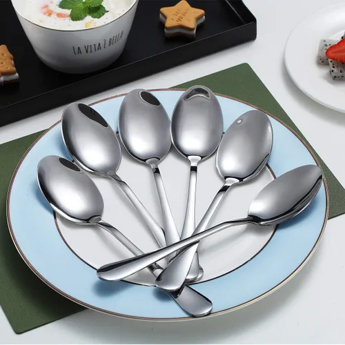 Miniatura 3 de Kyraton - 6 cucharas de mesa de acero inoxidable de 7.5 pulgadas, cucharas de sopa, cucharas de postre, cubiertos para lavavajillas, juego de 6