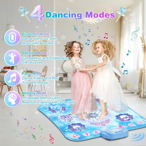 Miniatura 3 de Alfombra de Baile para Niñas de 3-12 Años, Juguetes Frozen Alfombra de Baile Electrónica con 8 Botones y Bluetooth Inalámbrico, Juego Musical de Azul
