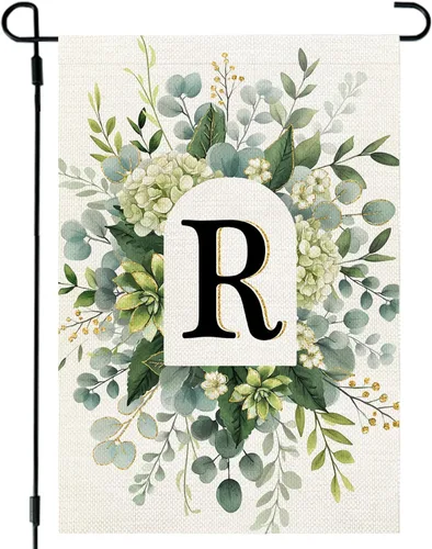 Miniatura 14 de CROWNED BEAUTY Bandera de jardín con monograma, letra inicial A de 12 x 18 pulgadas, doble cara para Outsdie, pequeña flor de primavera, apellido