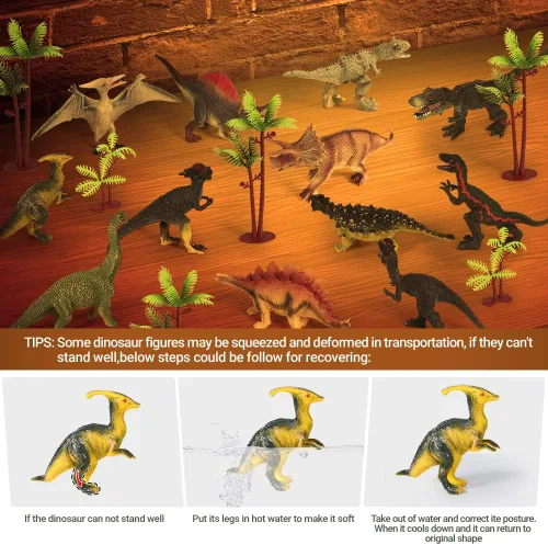 Miniatura 8 de OENUX Juguetes de dinosaurio para niños de 3 a 5 años, 12 piezas realistas de dinosaurios jurásicos con folleto educativo, dinosaurio de plástico