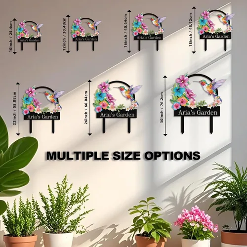 Miniatura 9 de Letreros de jardín personalizados con estacas, arte de metal personalizable con estaca de patio, decoración colorida de jardín de colibrí