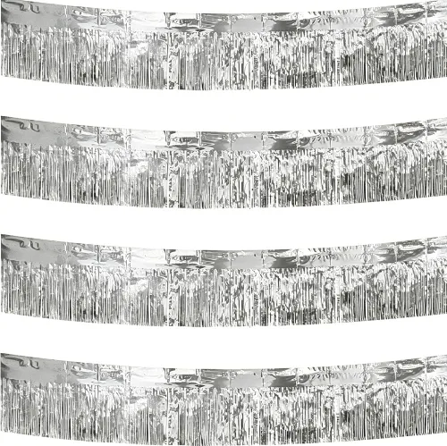 Miniatura 11 de Paquete de 4 Negro Total 40 Pies Guirnalda de Flecos de Papel Aluminio Pancarta Metálica de Oropel Cortinas Colgantes de Pared Decoraciones de Falda